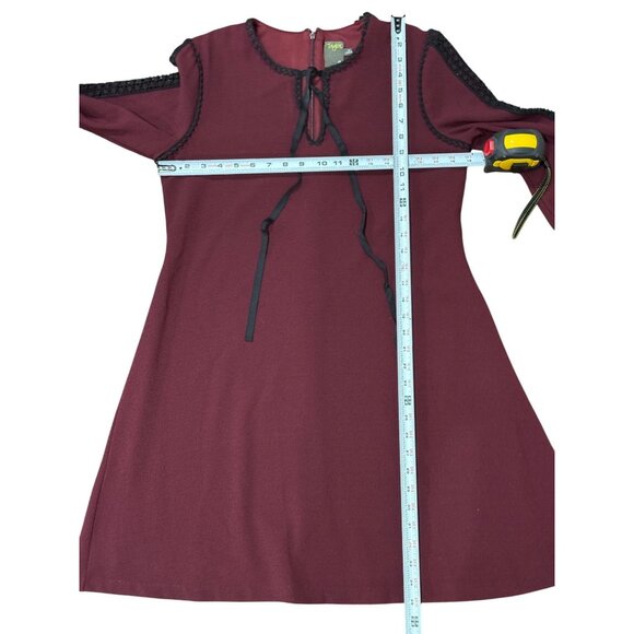 Taylor Womens Dress Size 10 Burgundy Black Lace Trim Tie Detail Mini Length - Picture 11 of 11